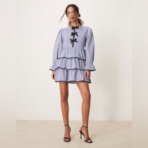 Sister Jane Contrast Bow Striped Mini Dress In Blue.